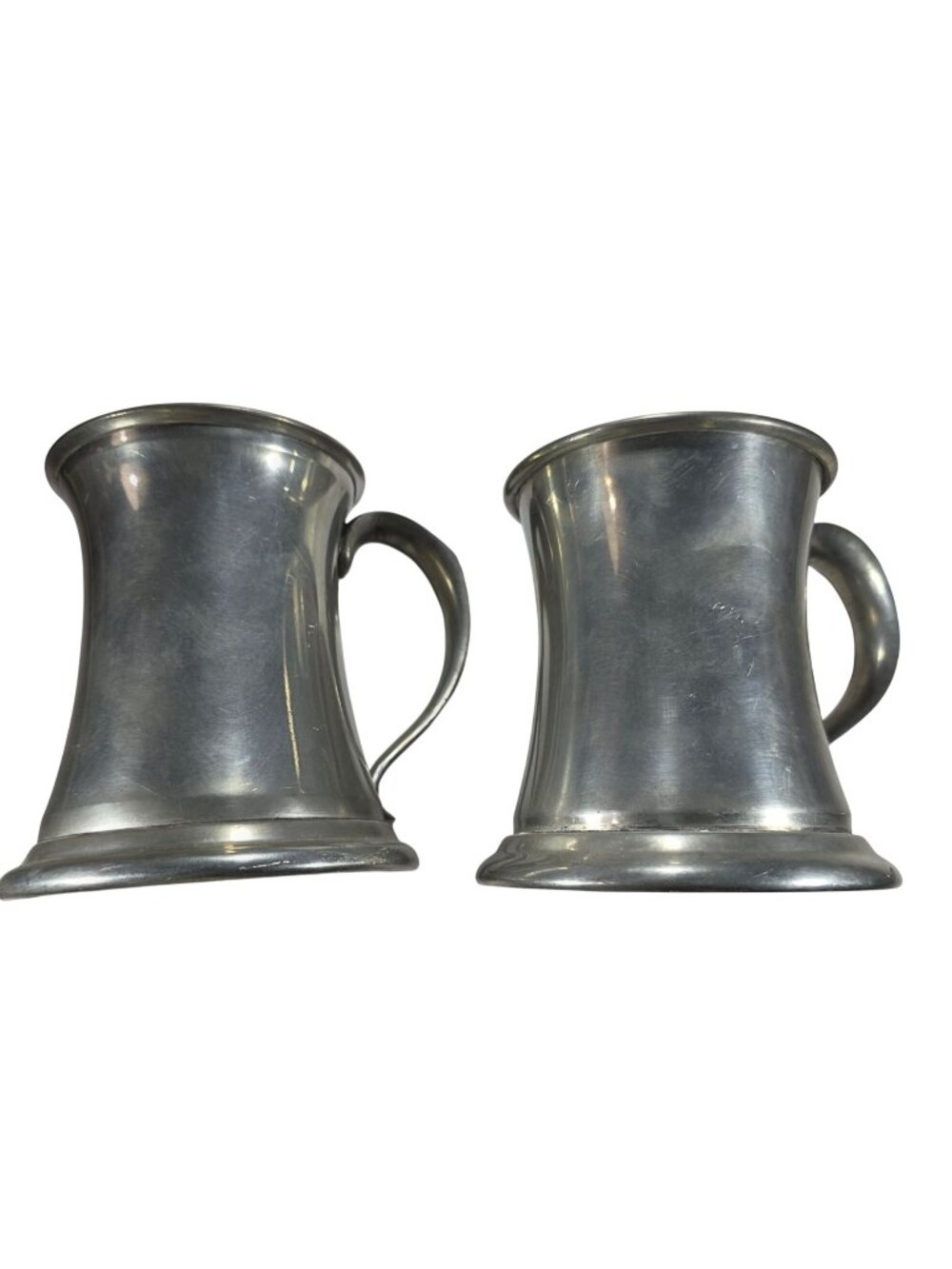 Pair Of Eales Of Sheffield English Pewter Tankards Made In England glass bottom